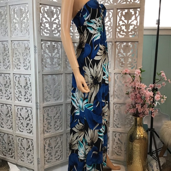 Kiwi Blue Tropical Floral Halter Maxi Dress - Picture 5 of 8